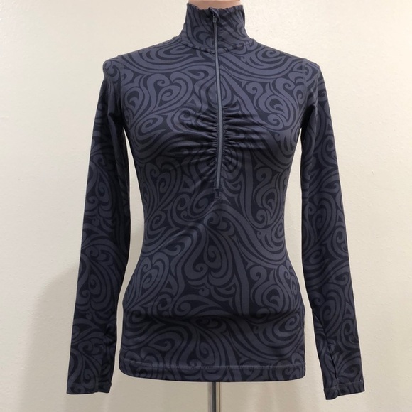 Athleta Half Zip Pullover Size XXS Black Gray Swirl Print - Picture 2 of 9